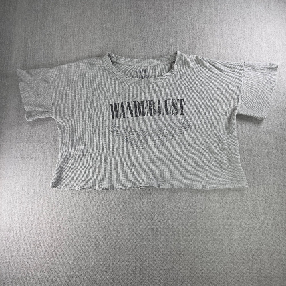 Vintage Canvas Crop Top Women S Gray Wanderlust Waffle Knit Thermal Graphic Tee